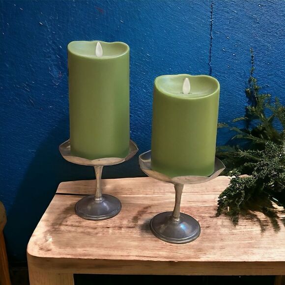 Vintage Pewter Octagon Rim Candle Holders Compote Dish Set of 2 - Picture 3 of 16